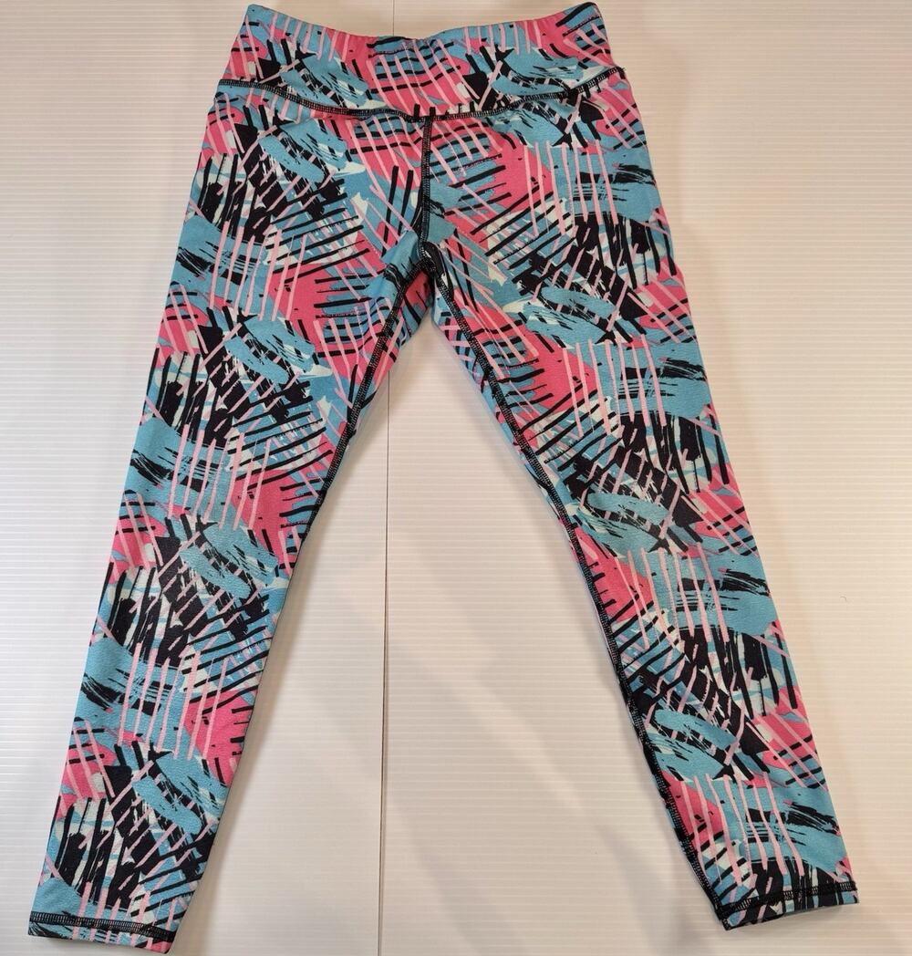 Athletic Works Girls Leggings M 7-8 Abstract Pink Blue Black Ankle Active Yoga